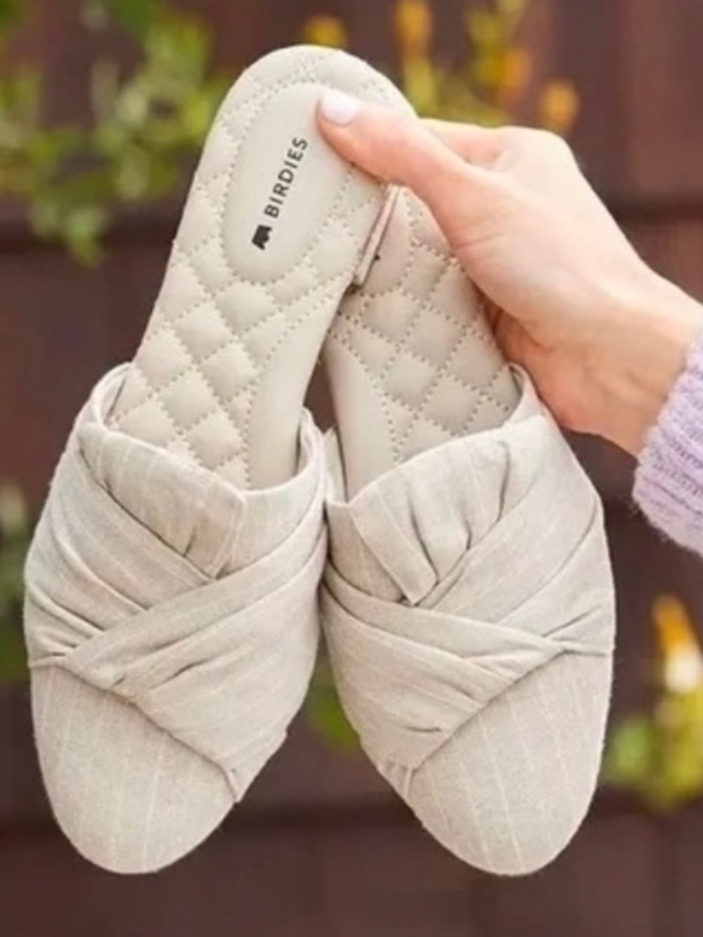 Birdies The Songbird Linen Stripe Mule Slides Natural Stripe Size 7.5